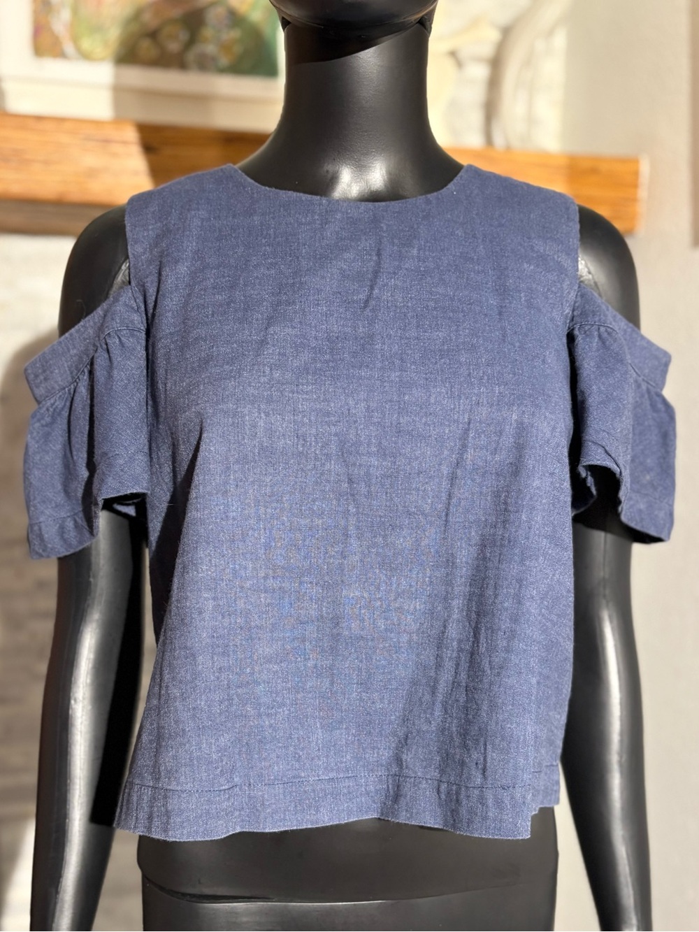 Mo:vint chambray cold-shoulder top.  Like new